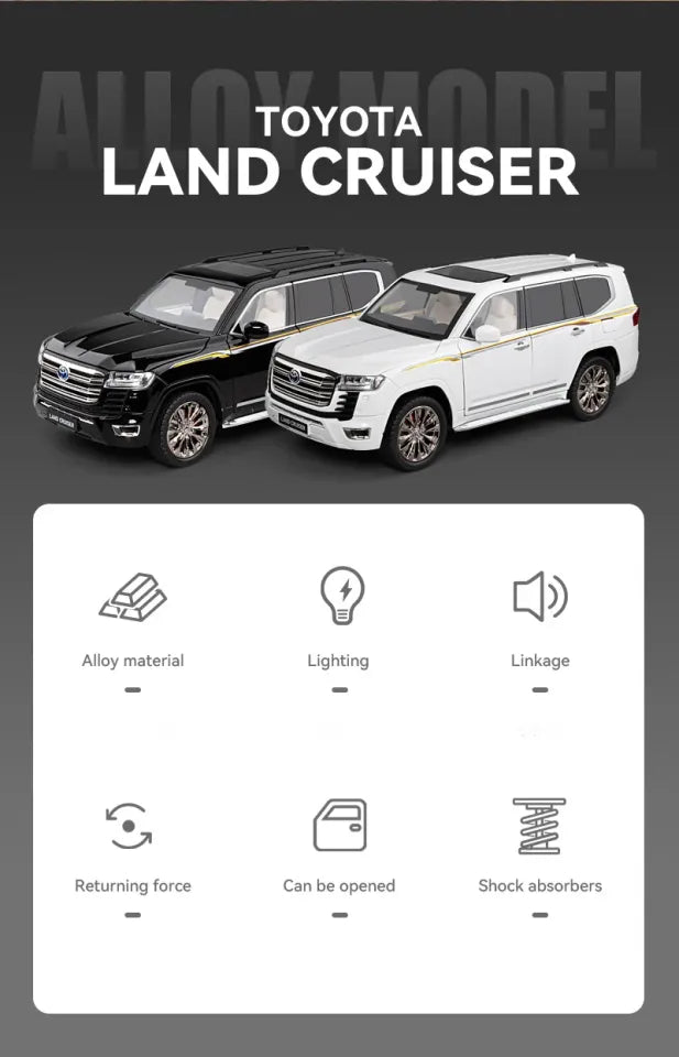 Premium 1:18 Toyota LC300 Alloy Model – Die-Cast Collectible with Working Lights, Sound & Pull-Back Action
