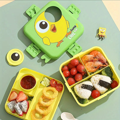Super Chicken Kids Bento Box - Cute Compartment Lunch Container with Utensils & Dipping Cup