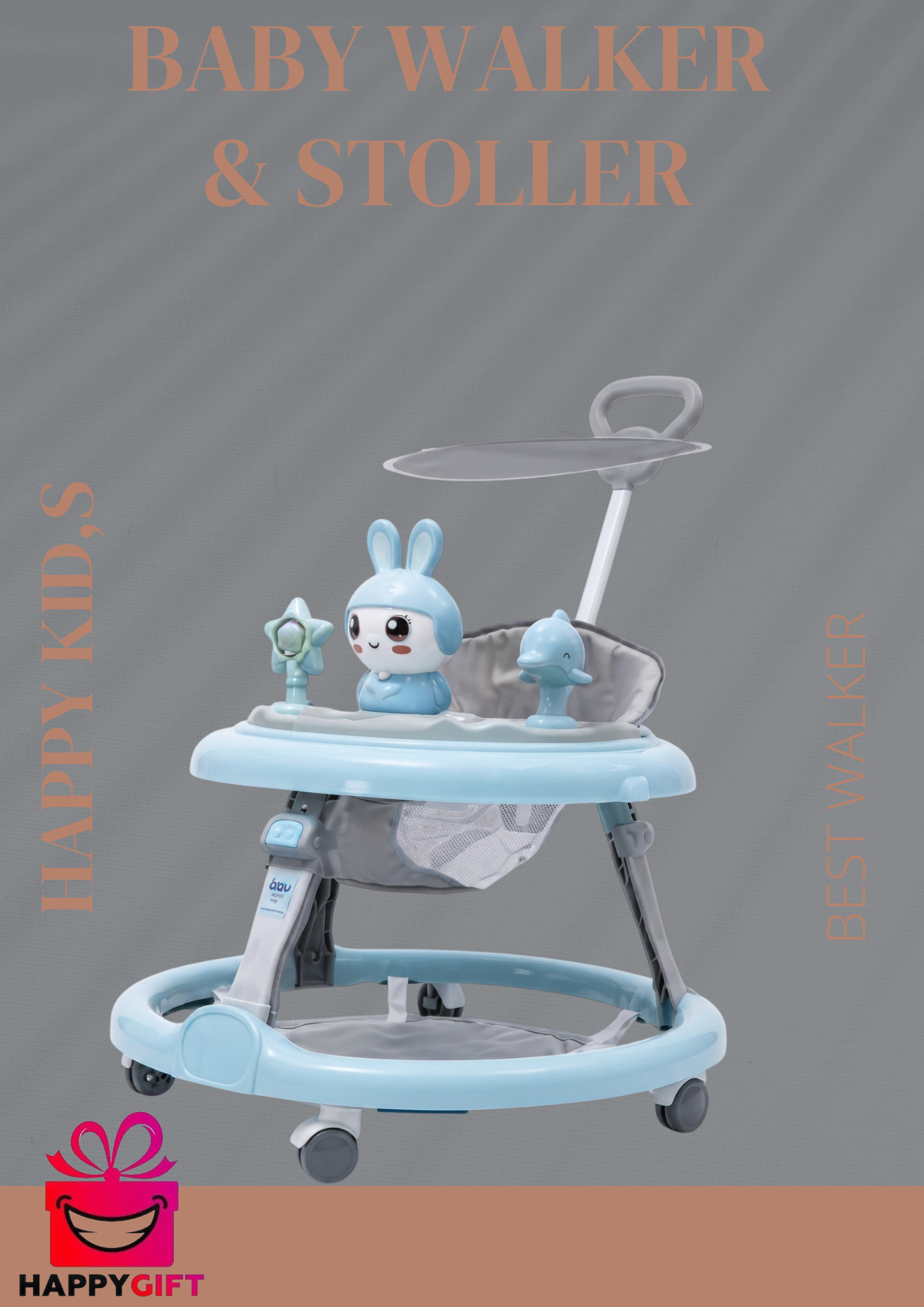 Premium 2-in-1 Baby Walker and Stroller with Detachable Toys and Sunshade
