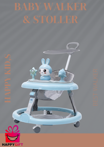 Premium 2-in-1 Baby Walker and Stroller with Detachable Toys and Sunshade
