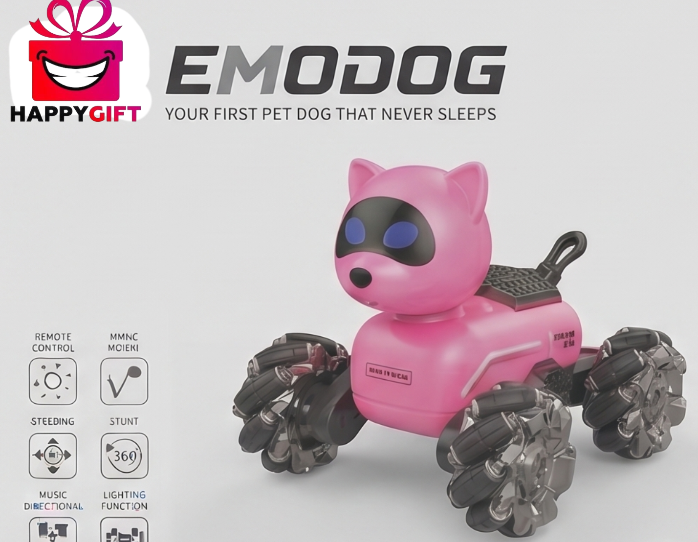 EMODOG Pink 8-Wheel Drive 2.4G Remote Control Robot Pet Dog — Little Angels Series