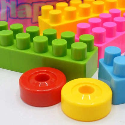 Happy Family 220-Piece Building Blocks Set - Large Educational Bricks in Pink Zipper Carrying Bag