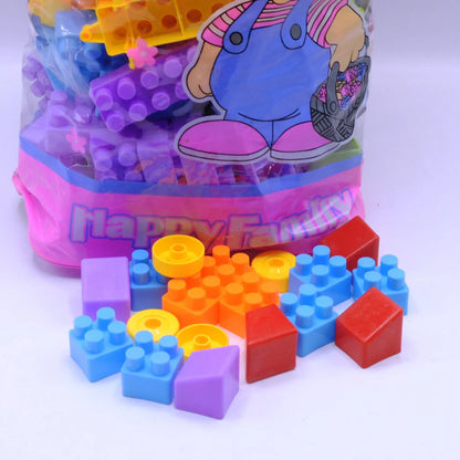 Happy Family 220-Piece Building Blocks Set - Large Educational Bricks in Pink Zipper Carrying Bag