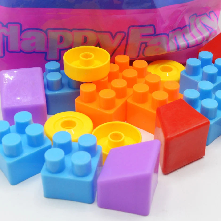 Happy Family 220-Piece Building Blocks Set - Large Educational Bricks in Pink Zipper Carrying Bag