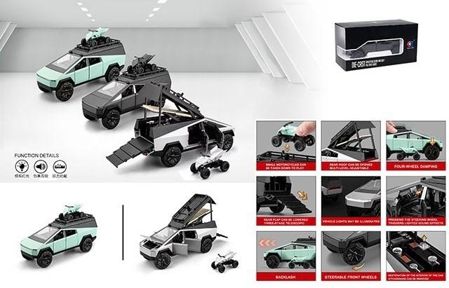 1:24 cybertruck Camping RV car Model Toys, Pickup Trailer Toy Pickup Truck Model with Sound