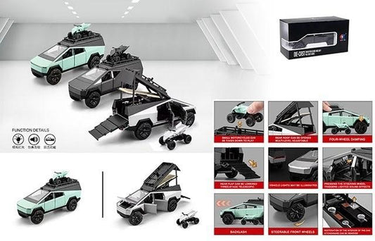 1:24 cybertruck Camping RV car Model Toys, Pickup Trailer Toy Pickup Truck Model with Sound
