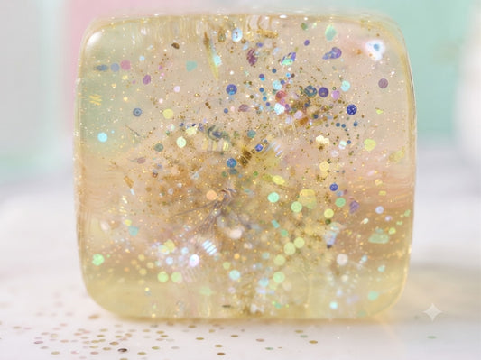 Schylling CUBE SQUEEZE Super Solid Squish! – Yellow Glitter Sensory Toy