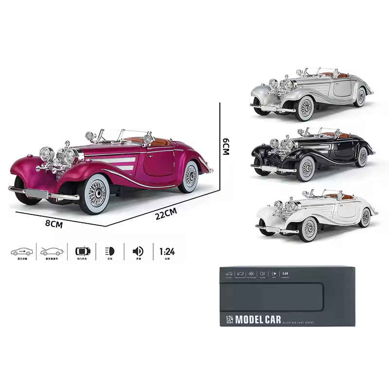 1:24 Vintage Die-Cast Luxury Model Car – Premium Alloy Collectible Toy Vehicle with Sound, Lights, & Opening Doors for Kids and Collectors