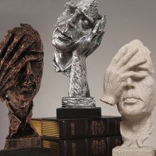 Abstract "Silent Face" Sculpture – Bronze Hand Over Face Statue (33cm)