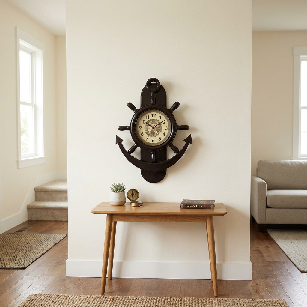 Nautical Anchor Wall Clock with Vintage Map Dial | Happy Gift
