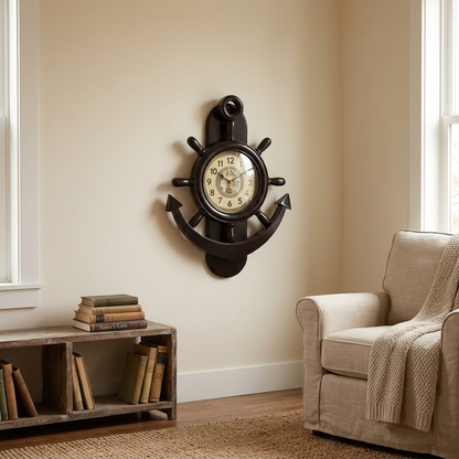Nautical Anchor Wall Clock with Vintage Map Dial | Happy Gift