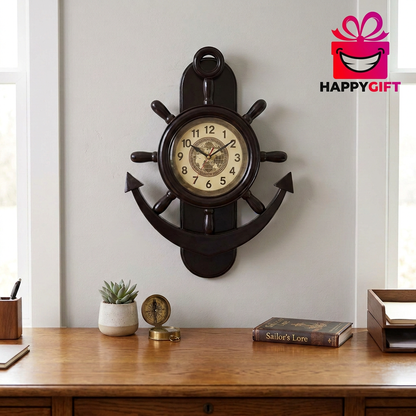 Nautical Anchor Wall Clock with Vintage Map Dial | Happy Gift
