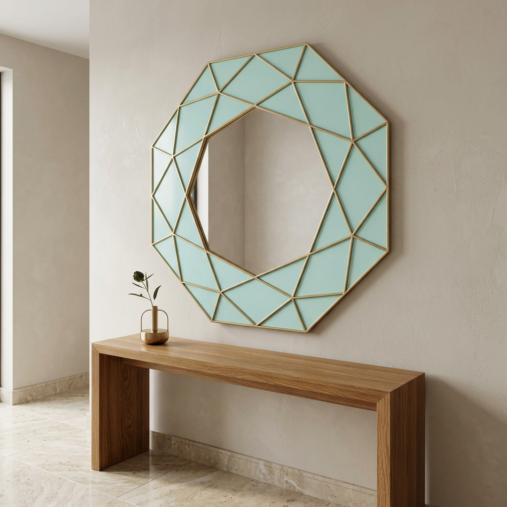 L Aqua & Gold Geometric Decorative Wall Mirror – Happy Gift  2 by 2 FT