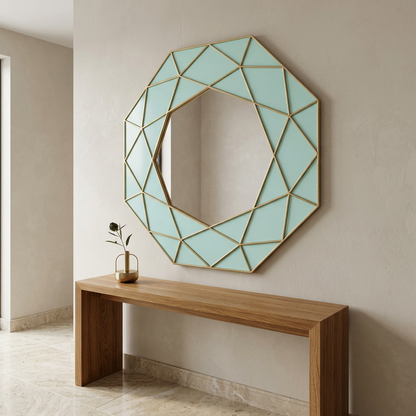 L Aqua & Gold Geometric Decorative Wall Mirror – Happy Gift  2 by 2 FT