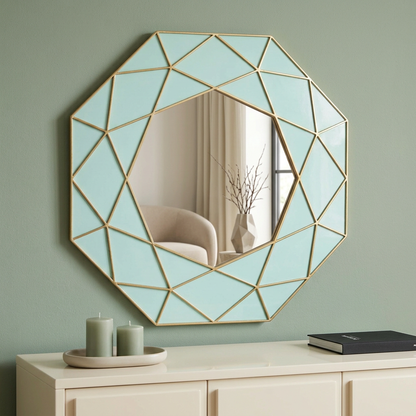L Aqua & Gold Geometric Decorative Wall Mirror – Happy Gift  2 by 2 FT