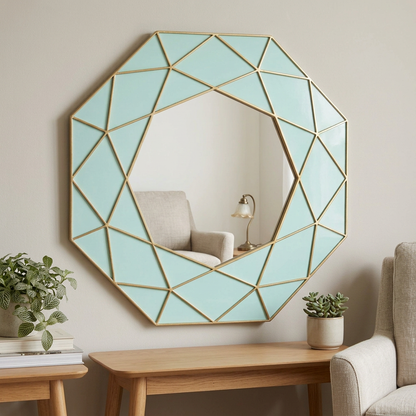 L Aqua & Gold Geometric Decorative Wall Mirror – Happy Gift  2 by 2 FT