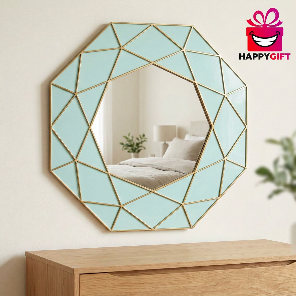 L Aqua & Gold Geometric Decorative Wall Mirror – Happy Gift  2 by 2 FT