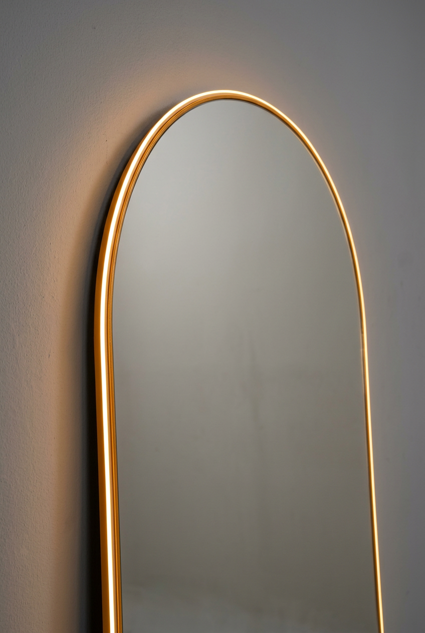 Arched Full-Length Mirror with Golden Neon Light – Happy Gift Length 5.5 Foot Width 2 Foot