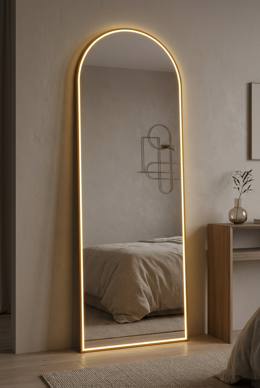 Arched Full-Length Mirror with Golden Neon Light – Happy Gift Length 5.5 Foot Width 2 Foot