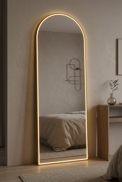 Arched Full-Length Mirror with Golden Neon Light – Happy Gift Length 5.5 Foot Width 2 Foot