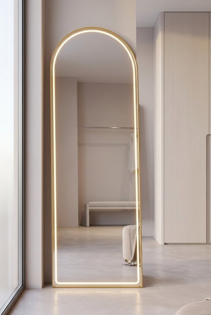 Arched Full-Length Mirror with Golden Neon Light – Happy Gift Length 5.5 Foot Width 2 Foot