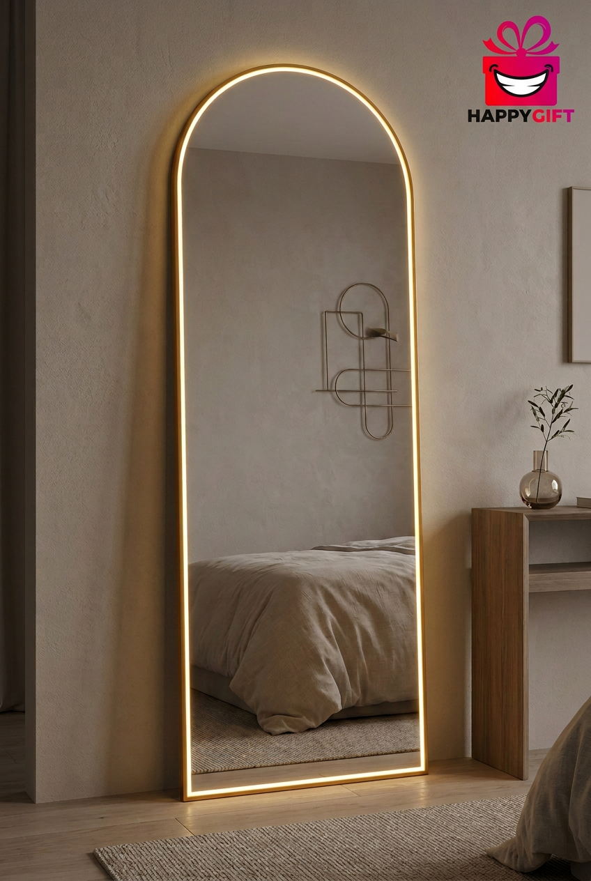 Arched Full-Length Mirror with Golden Neon Light – Happy Gift Length 5.5 Foot Width 2 Foot