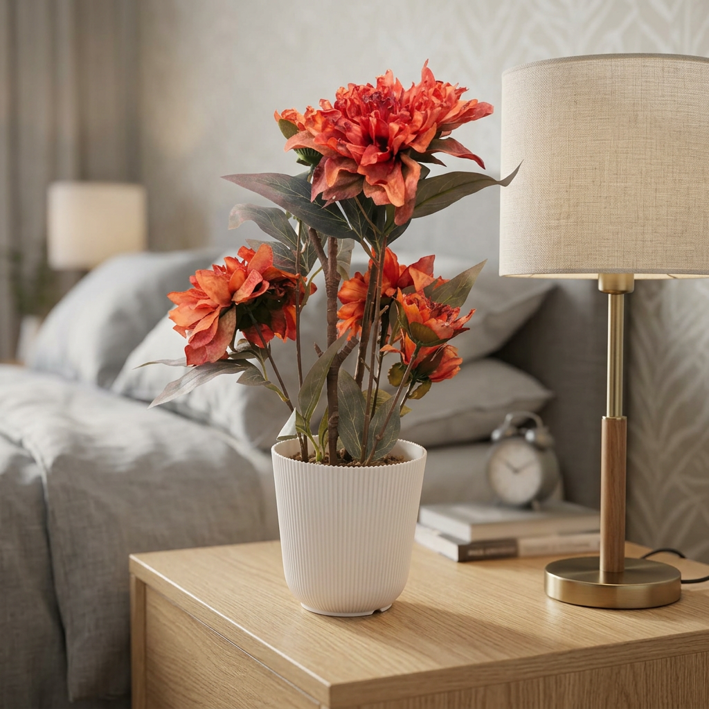 Artificial Coral Peony Flower Arrangement in White Pot | Happy Gift
