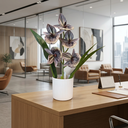 Artificial Striped Orchid Flower Arrangement in White Pot | Happy Gift