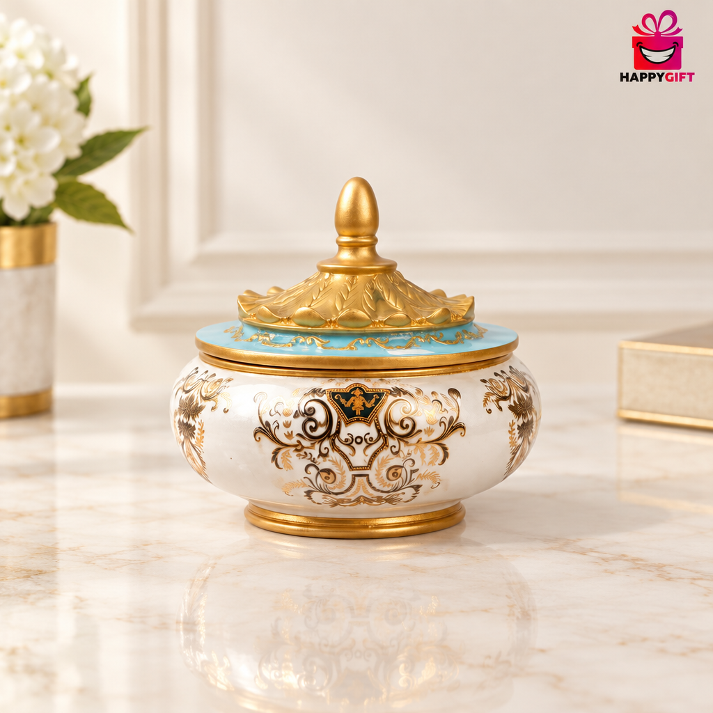 Baroque Pearl & Gold Leaf Trinket Box | Elegant Decorative Storage - HappyGift