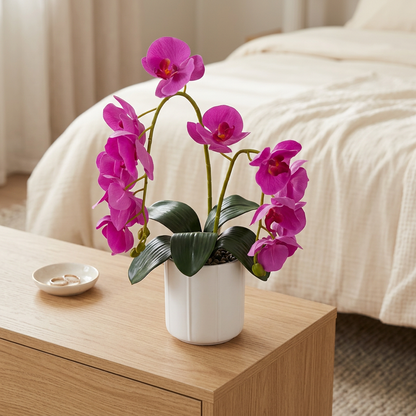 Purple Artificial Orchid Arrangement in White Pot | Happy Gift