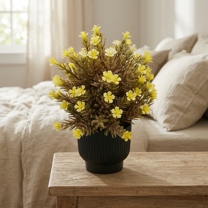 Yellow Artificial Flower Arrangement in Black Ribbed Pot | Happy Gift