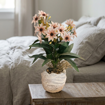 Blush Artificial Daisy Flower Arrangement in Textured Pot | Happy Gift