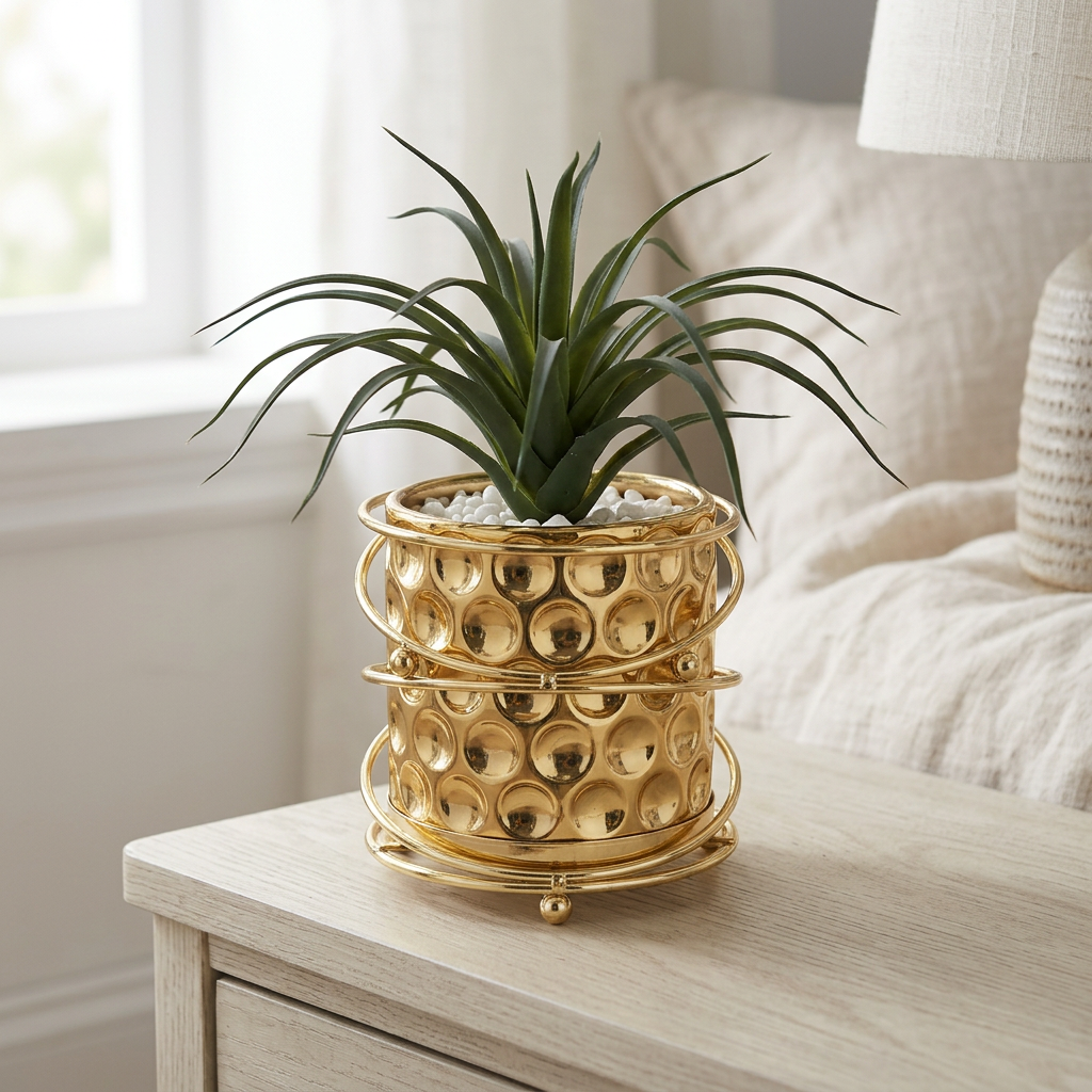 Artificial Green Plant in Decorative Gold Planter | Happy Gift