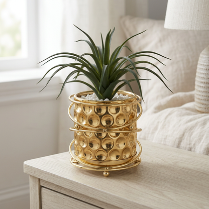 Artificial Green Plant in Decorative Gold Planter | Happy Gift