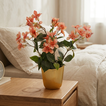 Peach Artificial Blossom Arrangement in Gold Pot | Happy Gift