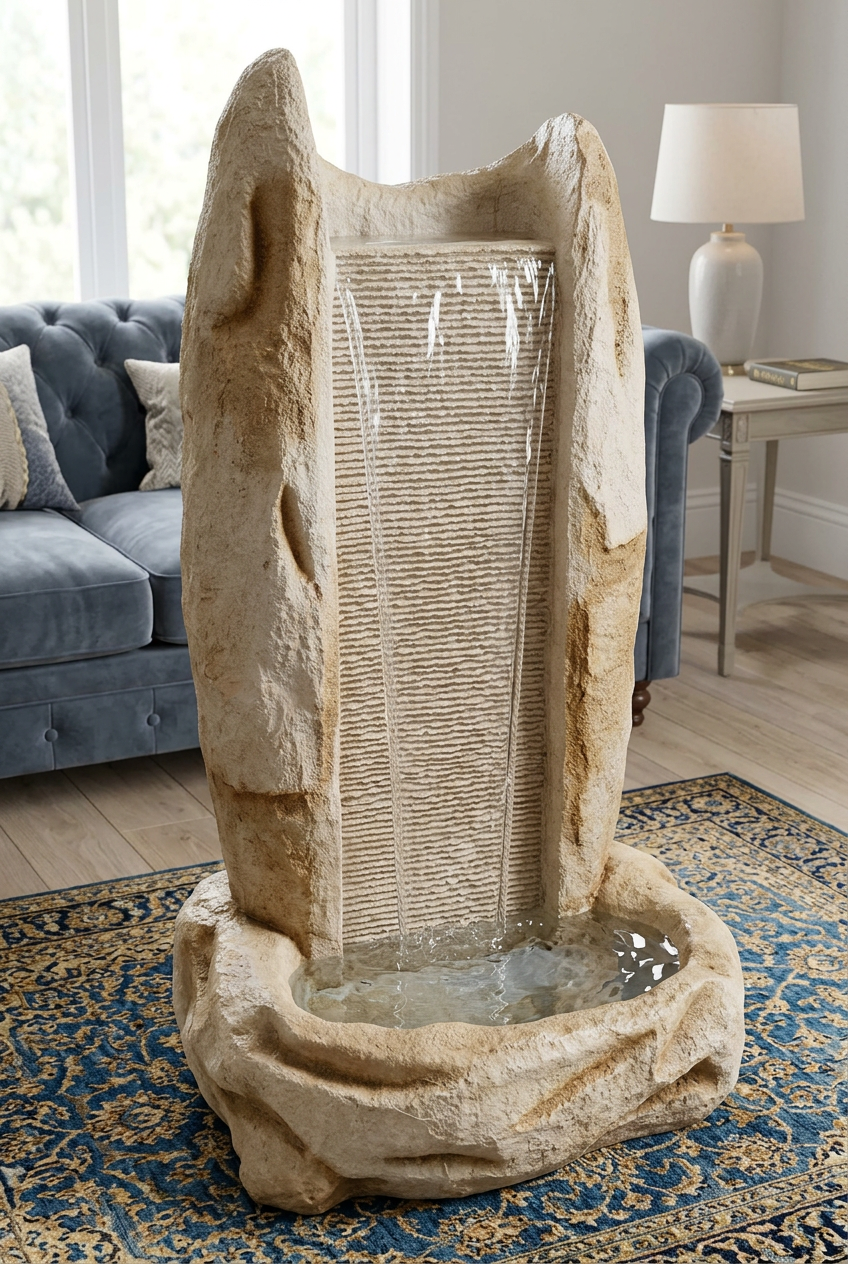 Beige Stone-Look Waterfall Fountain for Home Décor | Happy Gift