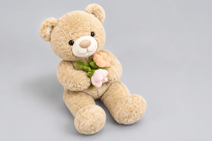 76 cm Beige Teddy Bear Holding Pastel Flowers, Gift for Special Occasions | Happy Gift