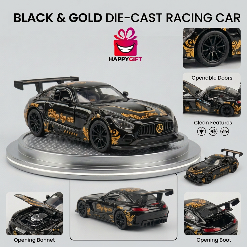 Black & Gold Die-Cast Racing Car | Happy Gift