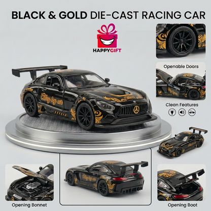 Black & Gold Die-Cast Racing Car | Happy Gift