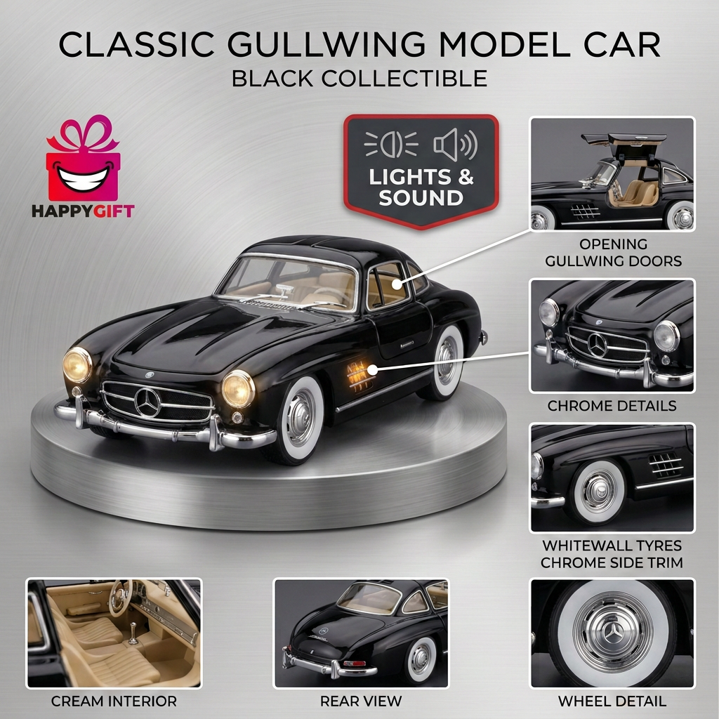 Black Mercedes-Benz 300 SL Gullwing Model Car | Happy Gift