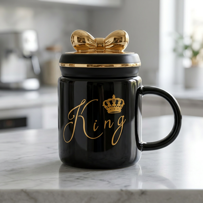 Black King Mug with Gold Crown & Bow Lid | Happy Gift