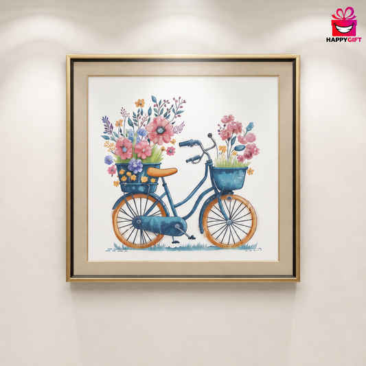 "Blossom Bicycle Journey" - Framed Watercolor Wall Art | HappyGift Home Decor