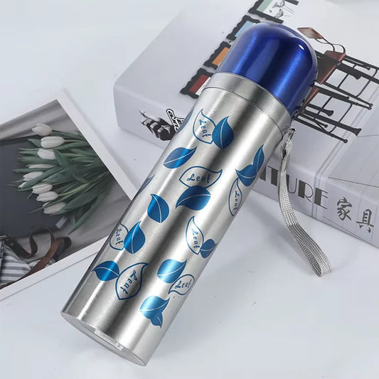 Blue Leaf Pattern Stainless Steel Vacuum Bottle