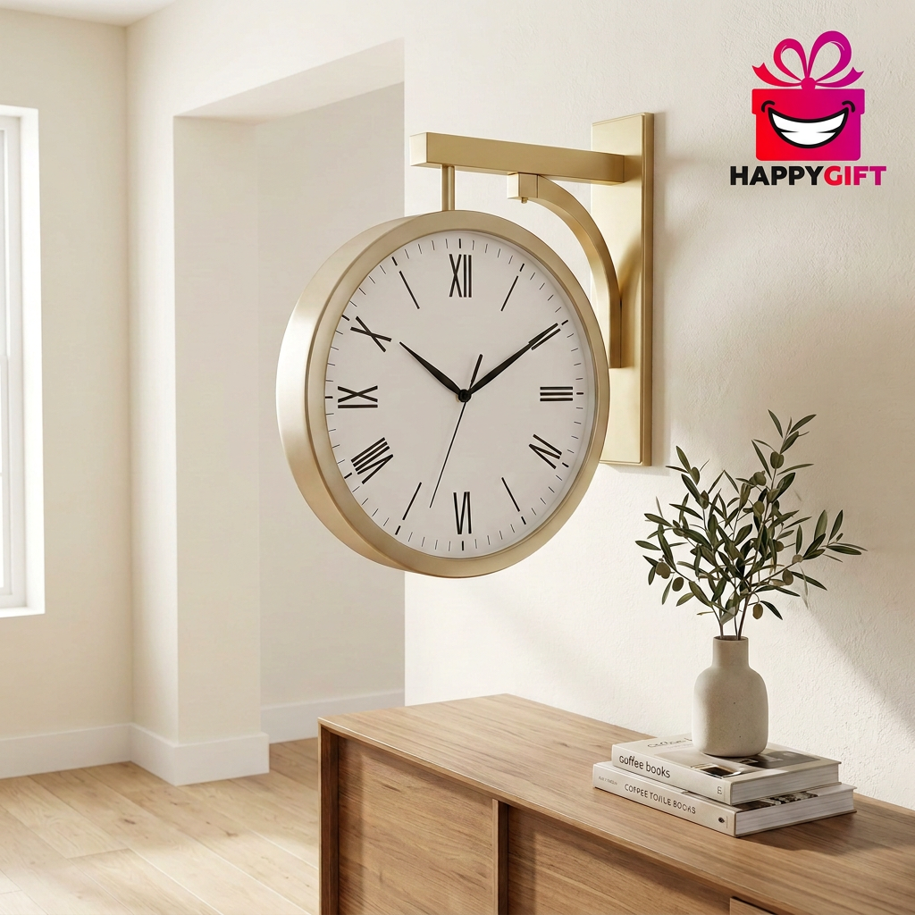 Gold Bracket Wall Clock with Roman Numerals | Happy Gift