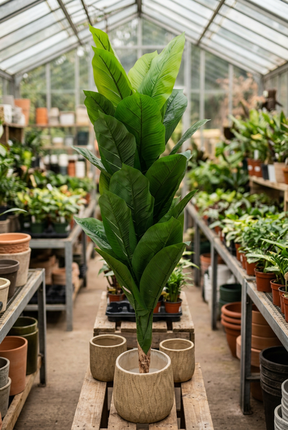 Broad-Leaf Decorative Plant with Tan Planter | Happy Gift