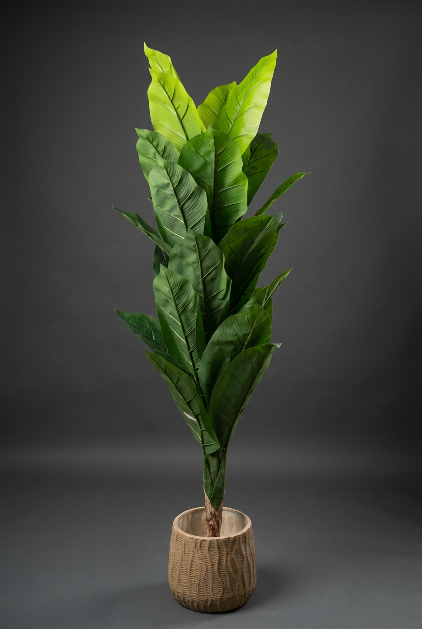 Broad-Leaf Decorative Plant with Tan Planter | Happy Gift