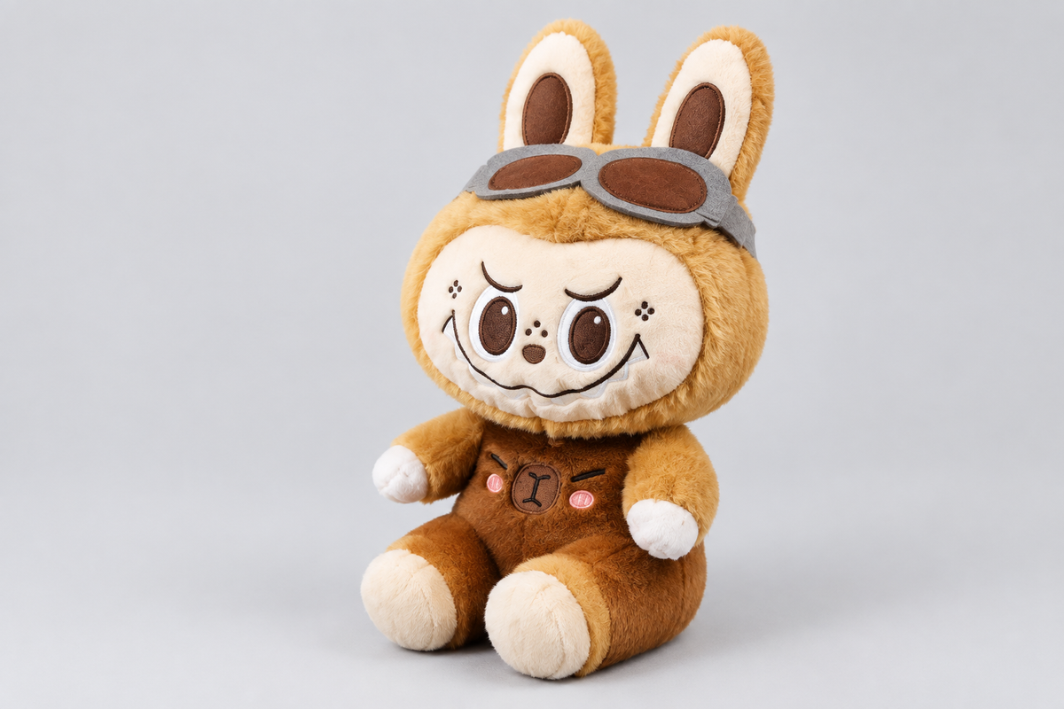 45CM Brown Bunny Plush Toy with Aviator Goggles | Happy Gift