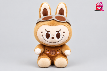 45CM Brown Bunny Plush Toy with Aviator Goggles | Happy Gift