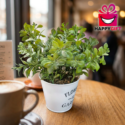 Artificial Green Leaf Plant in White Flower & Garden Pot | Happy Gift