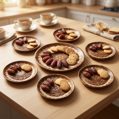 Carved Wooden Plate Set – 1 Large & 6 Small | Happy Gift